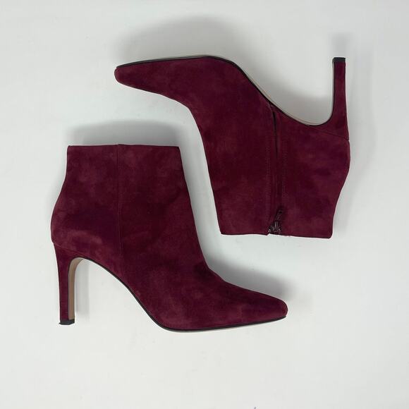 Banana‎ Republic Ankle Boot Womens 9 Burgundy Suede Leather 3” Heel Pointed Toe - Picture 7 of 9